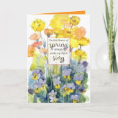 Happy Spring Yellow Purple Flowers Watercolor Karte (Vorderseite)