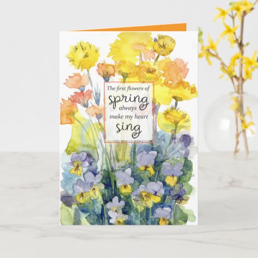 Happy Spring Yellow Purple Flowers Watercolor Karte (Gelbe Blume)