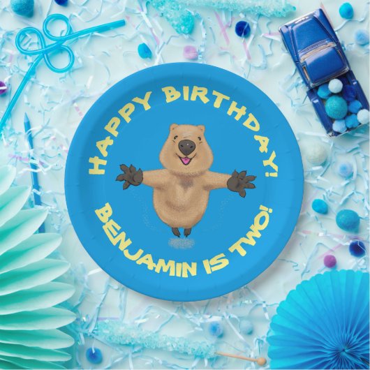Happy Springquokka personalisierter Cartoon Geburt Pappteller (Party)