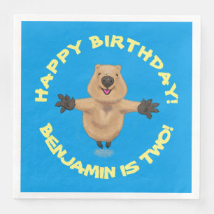 Happy Springquokka personalisierter Cartoon Geburt Serviette