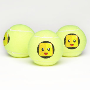 Happy Square Emoji Face haben Spaß beim Sport spie Tennisbälle