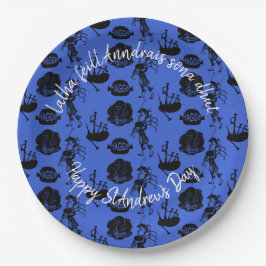 Happy St Andrew Day Haggis Bagpipe Nessie Large 9" Pappteller