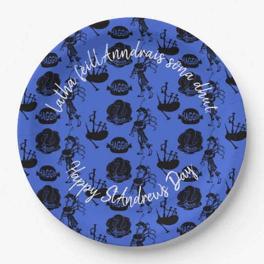 Happy St Andrew Day Haggis Bagpipe Nessie Large 9" Pappteller (Vorderseite)