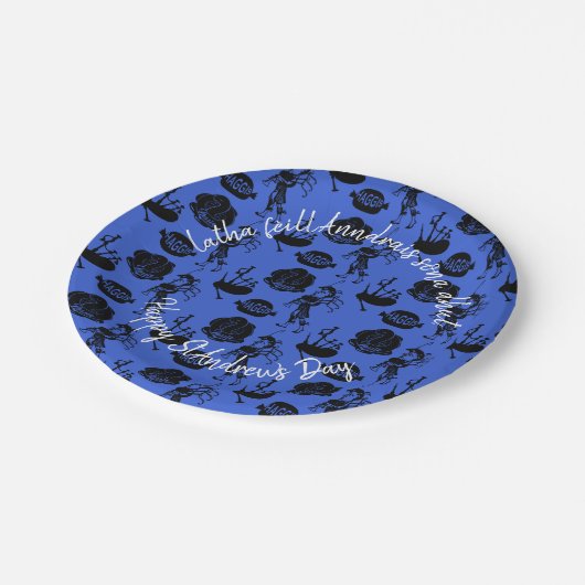 Happy St Andrew Day Haggis Bagpipe Nessie Small 7" Pappteller (Schrägansicht)