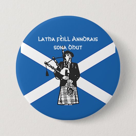 Happy St Andrews Day Flag Bagpiper large Button (Vorderseite)