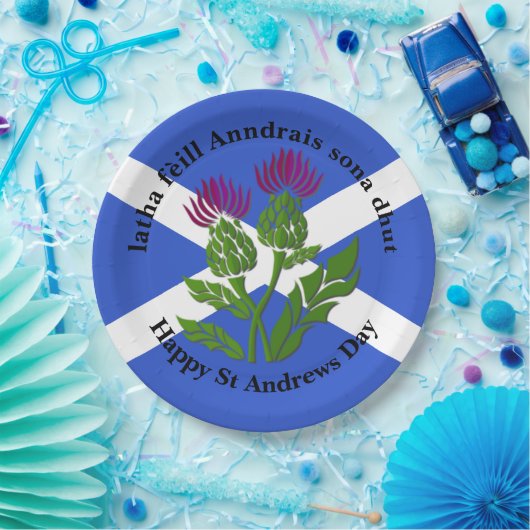Happy St Andrews Day Flag Thistle Large 9" Pappteller (Party)