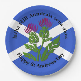 Happy St Andrews Day Flag Thistle Large 9" Pappteller