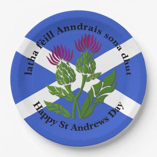 Happy St Andrews Day Flag Thistle Large 9" Pappteller (Vorderseite)