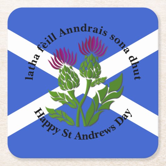 Happy St Andrews Day Flag Thistle Rechteckiger Pappuntersetzer (Vorderseite)