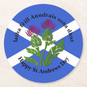 Happy St Andrews Day Flag Thistle Runder Pappuntersetzer (Vorderseite)