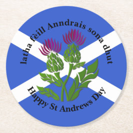 Happy St Andrews Day Flag Thistle Runder Pappuntersetzer