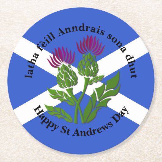 Happy St Andrews Day Flag Thistle Runder Pappuntersetzer (Vorderseite)