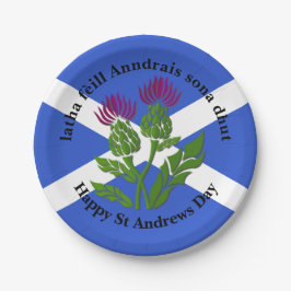 Happy St Andrews Day Flag Thistle Small Pappteller