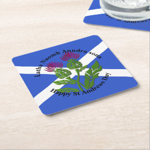Happy St Andrews Day Thistle & Flag Rechteckiger Pappuntersetzer