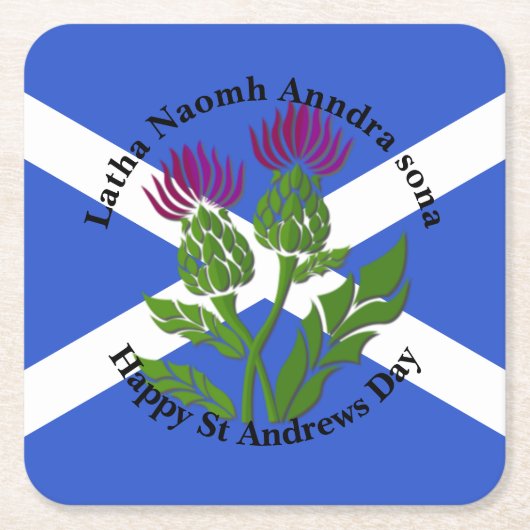 Happy St Andrews Day Thistle & Flag Rechteckiger Pappuntersetzer (Vorderseite)