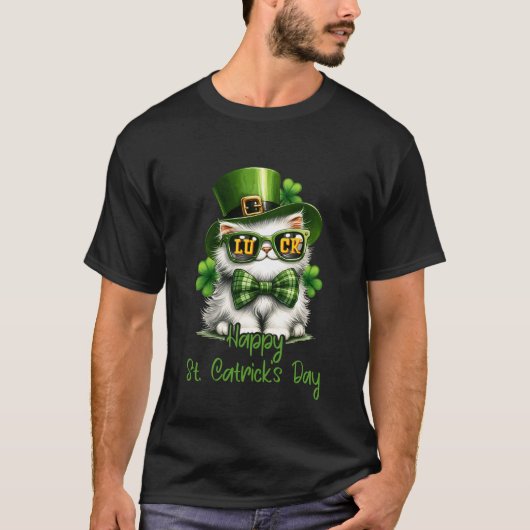 Happy St. Catrick's Day Funny Cat St. Patrick's T-Shirt (Vorderseite)