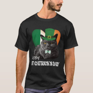 Happy St Catrick's Day St Patrick Cat Irish Flag H T-Shirt