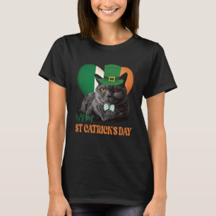 Happy St Catrick's Day St Patrick Cat Irish Flag H T-Shirt