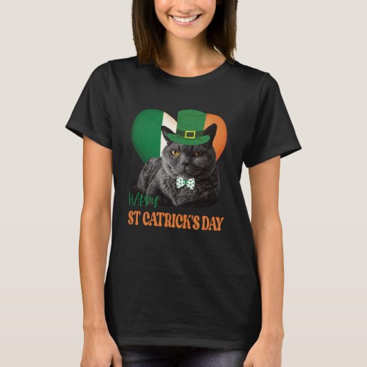 Happy St Catrick's Day St Patrick Cat Irish Flag H T-Shirt (Vorderseite)