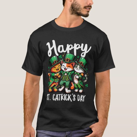Happy St Catricks Day St Patricks Day Cat Leprecha T-Shirt (Vorderseite)