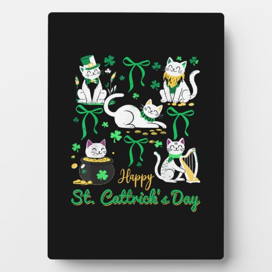 Happy St Cattrick's Day Coquette Bow Cat St Patric Fotoplatte (Vorderseite)