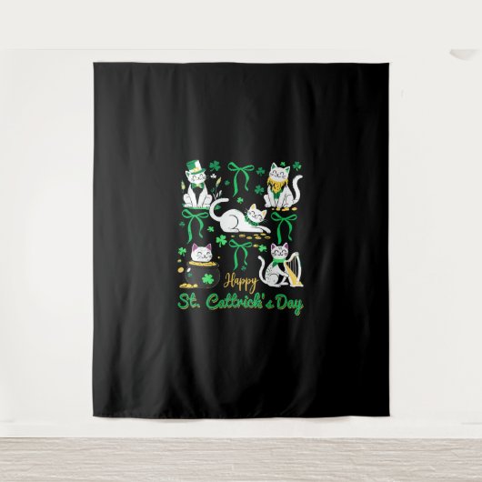 Happy St Cattrick's Day Coquette Bow Cat St Patric Wandteppich (Vorderseite)