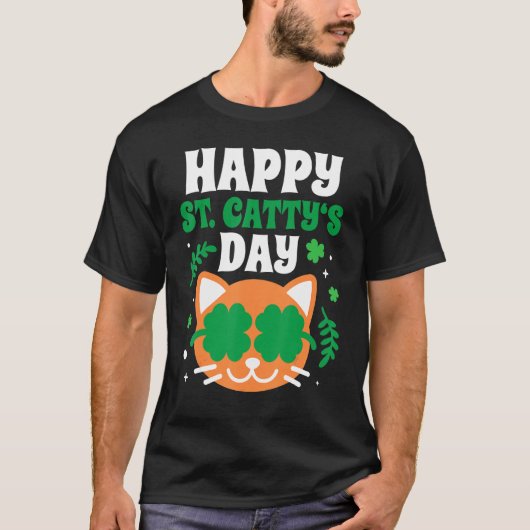 Happy St Catty S Day Funny Niedlich Cat St Patrick T-Shirt (Vorderseite)