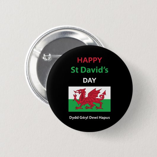 Happy St David's Day Dydd GÆDewi Hapus Button (Vorne & Hinten)
