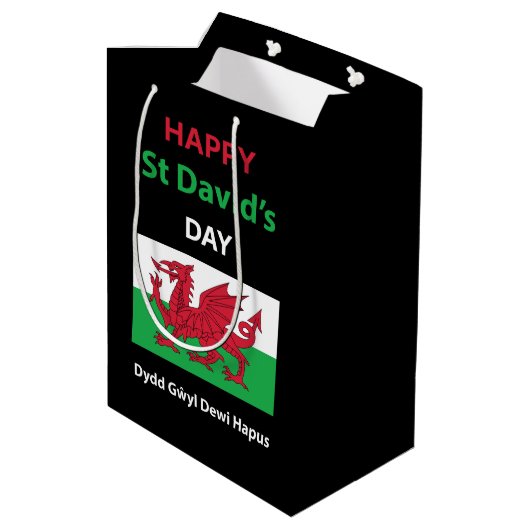 Happy St David's Day Dydd GÆDewi Hapus Mittlere Geschenktüte (Rückseite Schrägansicht)