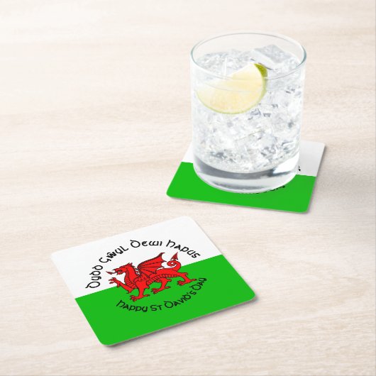 Happy St Davids Day im keltischen Stil Rechteckiger Pappuntersetzer (Vor Ort)