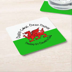 Happy St Davids Day im keltischen Stil Rechteckiger Pappuntersetzer