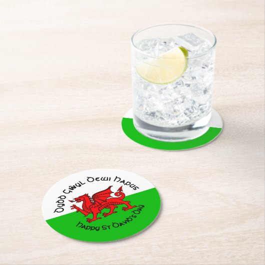 Happy St Davids Day im keltischen Stil Runder Pappuntersetzer (Vor Ort)