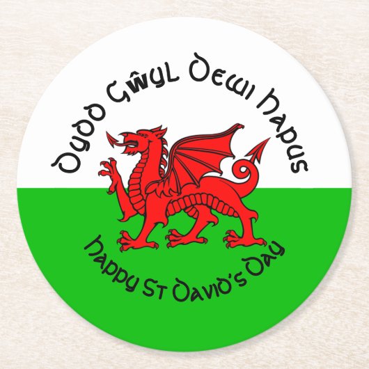 Happy St Davids Day im keltischen Stil Runder Pappuntersetzer (Vorderseite)