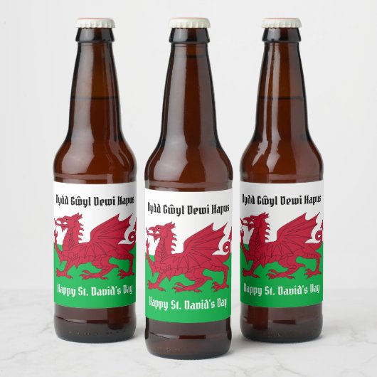 Happy St. David's Day Red Dragon Welsh Flag Bierflaschenetikett (Flaschen)