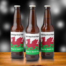 Happy St. David's Day Red Dragon Welsh Flag Bierflaschenetikett