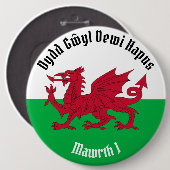 Happy St. David's Day Red Dragon Welsh Flag Button (Vorne & Hinten)
