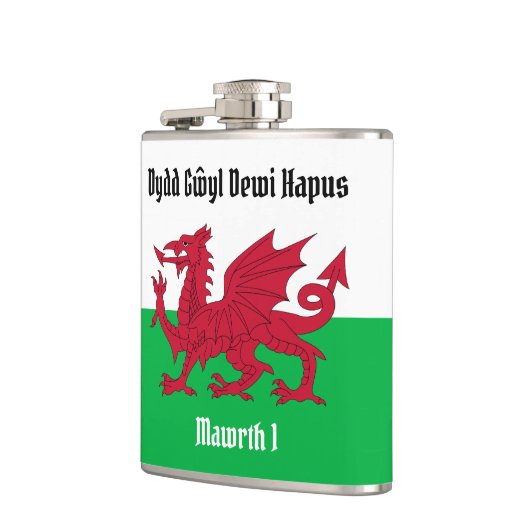 Happy St. David's Day Red Dragon Welsh Flag Flachmann (Links)