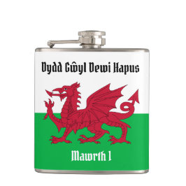 Happy St. David's Day Red Dragon Welsh Flag Flachmann
