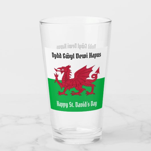 Happy St. David's Day Red Dragon Welsh Flag Glas (Rückseite)