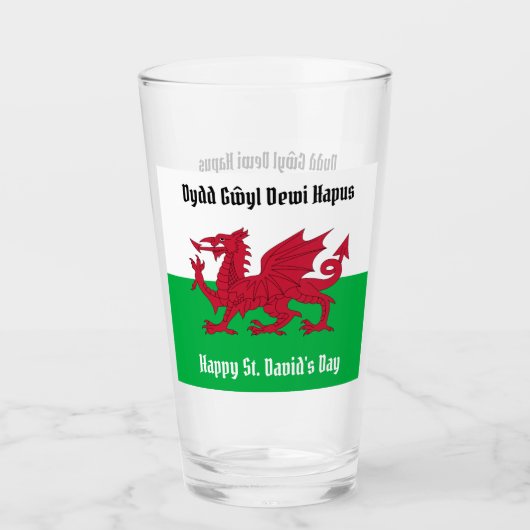 Happy St. David's Day Red Dragon Welsh Flag Glas (Vorderseite)