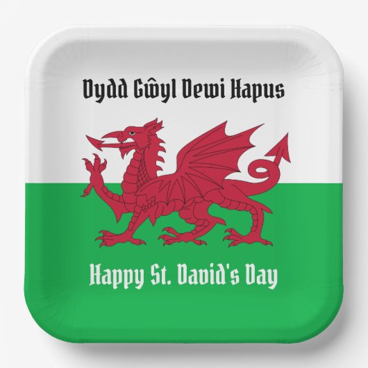 Happy St. David's Day Red Dragon Welsh Flag Pappteller (Vorderseite)