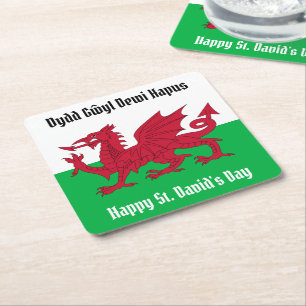 Happy St. David's Day Red Dragon Welsh Flag Rechteckiger Pappuntersetzer