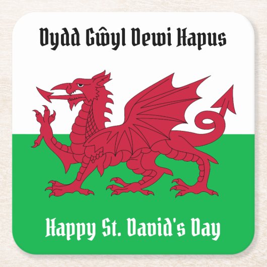 Happy St. David's Day Red Dragon Welsh Flag Rechteckiger Pappuntersetzer (Vorderseite)
