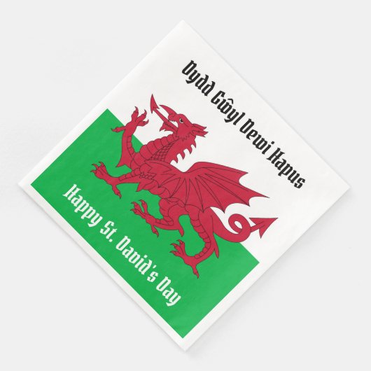 Happy St. David's Day Red Dragon Welsh Flag Serviette (Ecke)