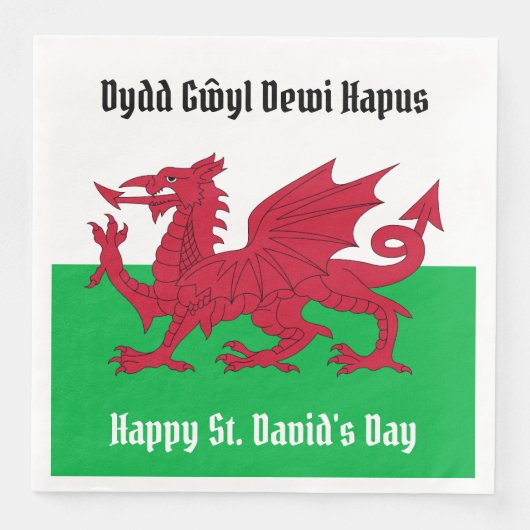 Happy St. David's Day Red Dragon Welsh Flag Serviette (Vorderseite)