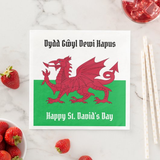 Happy St. David's Day Red Dragon Welsh Flag Serviette (Beispiel)