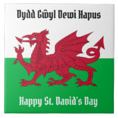 Happy St. David's Day Red Dragon Welsh Flag Square Fliese (Vorderseite)