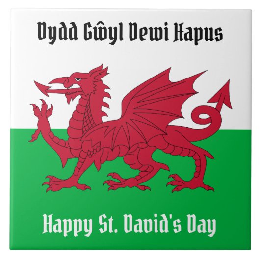 Happy St. David's Day Red Dragon Welsh Flag Square Fliese (Vorderseite)