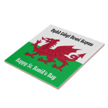 Happy St. David's Day Red Dragon Welsh Flag Square