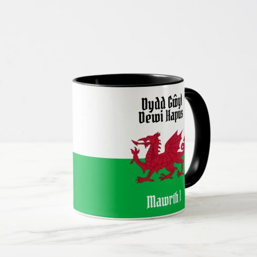 Happy St. David's Day Red Dragon Welsh Flag Tasse (VorderseiteRechts)